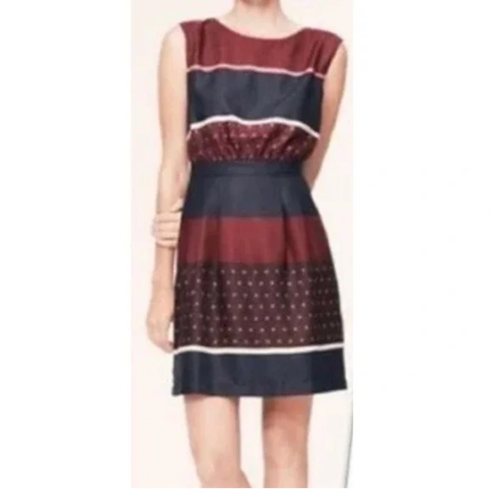 ANN TAYLOR LOFT Dress Striped Burgundy Pink Blue Club Print Size 4 $80 EUC KL